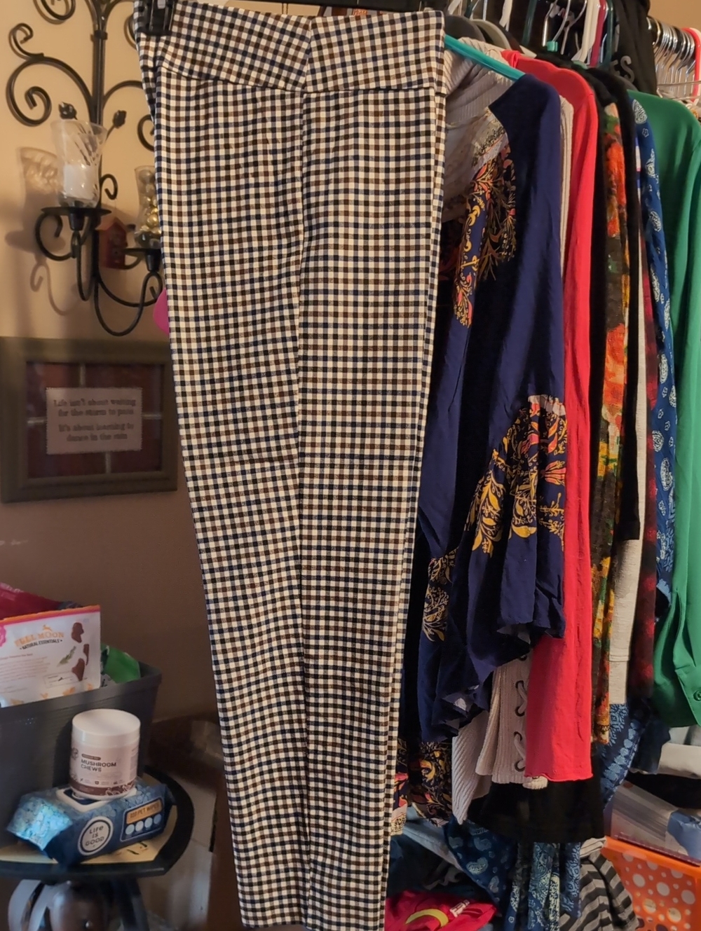 Zac & Rachel Navy and Brown Gingham Pants Size 8 Misses
